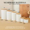 6 Canister Set for the Kitchen Countertop – Metal Food Storage Canisters with Airtight Lids for Flour, Tea, Crafts, Coffee, & Sugar – Container Set with Modern Wood Lids, White