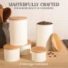 6 Canister Set for the Kitchen Countertop – Metal Food Storage Canisters with Airtight Lids for Flour, Tea, Crafts, Coffee, & Sugar – Container Set with Modern Wood Lids, White