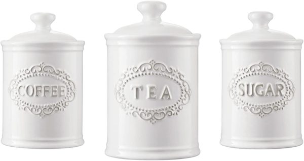 CTD-GR-1802GK_1 Relief Vine Ceramic Canisters Sets For The Kitchen For Countertop Set of 3 Airtight Coffee Canisters For Ground Coffee Sugar Container Storage Jars With Lids Farmhouse Decor Tea caddies