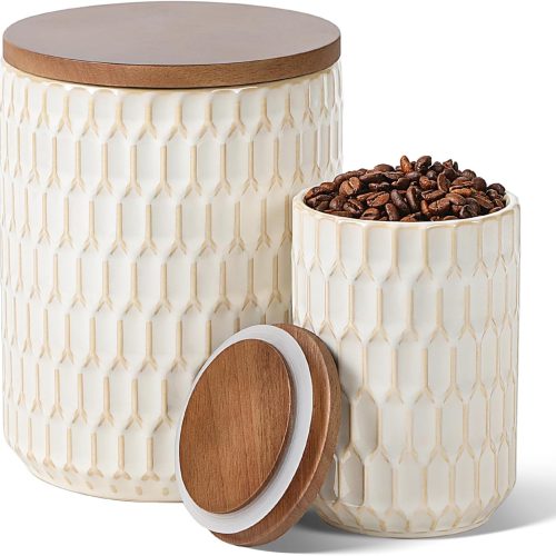 Ceramic Canister Set for Kitchen, Flour Sugar Storage Containers