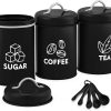 LIANYU 8 Piece Canister for Kitchen Counter, Large Food Kitchen Coffee Tea Sugar Metal Canisters Set with Spoons, Rustic Farmhouse Storage Set, Black