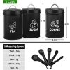 LIANYU 8 Piece Canister for Kitchen Counter, Large Food Kitchen Coffee Tea Sugar Metal Canisters Set with Spoons, Rustic Farmhouse Storage Set, Black