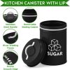 LIANYU 8 Piece Canister for Kitchen Counter, Large Food Kitchen Coffee Tea Sugar Metal Canisters Set with Spoons, Rustic Farmhouse Storage Set, Black