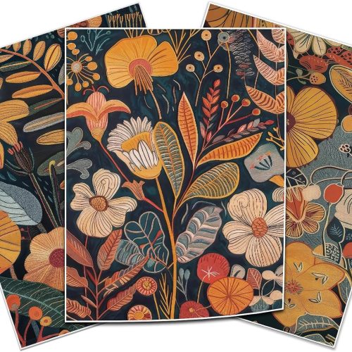 CTD-GR-1985GK_1 TBKHUDBI Burnt Orange Floral Canvas Wall Art,Mid Century Modern Wall Decor,Boho Terracotta Flower Picture Prints Poster Painting Artwork Set Of 3 For Living Room Bedroom Office 16x24 Unframed