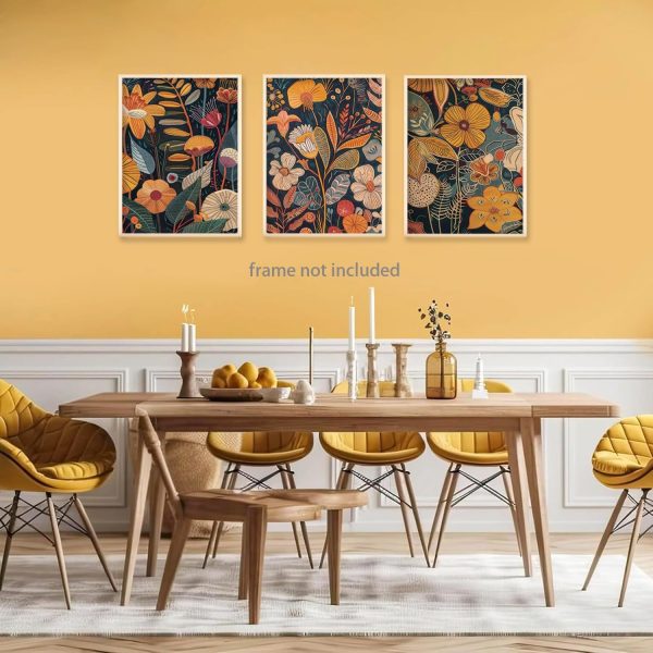 TBKHUDBI Burnt Orange Floral Canvas Wall Art,Mid Century Modern Wall Decor,Boho Terracotta Flower Picture Prints Poster Painting Artwork Set Of 3 For Living Room Bedroom Office 16x24 Unframed