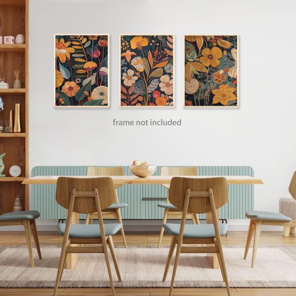 TBKHUDBI Burnt Orange Floral Canvas Wall Art,Mid Century Modern Wall Decor,Boho Terracotta Flower Picture Prints Poster Painting Artwork Set Of 3 For Living Room Bedroom Office 16x24 Unframed