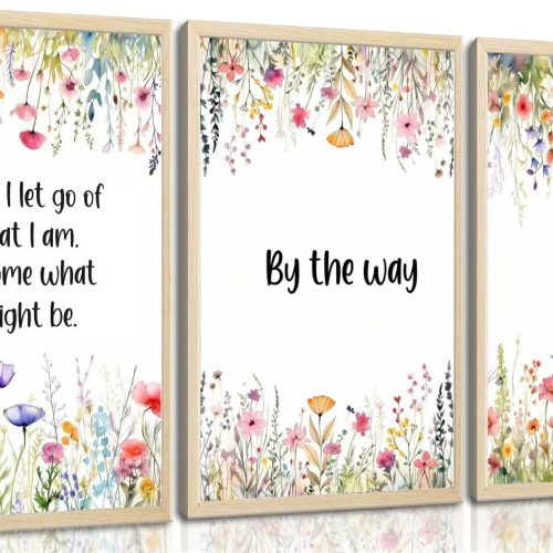 3pcs Framed Wildflowers Canvas Wall Art Inspirational Floral Painting Quotes Picture Canvas Prints Poster for Living Room Bedroom Office Home Gallery Wall Decor 12X16 Inch Ready to Hang