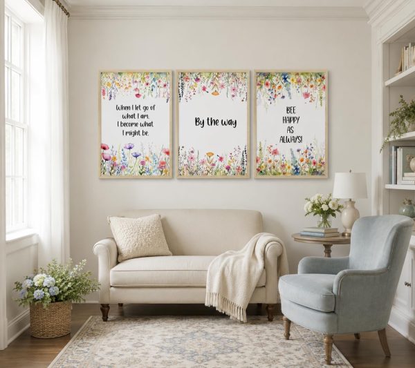 3pcs Framed Wildflowers Canvas Wall Art Inspirational Floral Painting Quotes Picture Canvas Prints Poster for Living Room Bedroom Office Home Gallery Wall Decor 12X16 Inch Ready to Hang