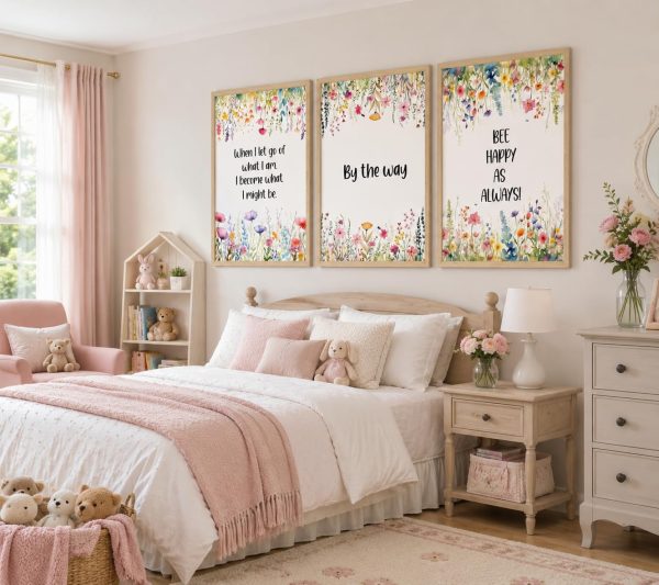 3pcs Framed Wildflowers Canvas Wall Art Inspirational Floral Painting Quotes Picture Canvas Prints Poster for Living Room Bedroom Office Home Gallery Wall Decor 12X16 Inch Ready to Hang