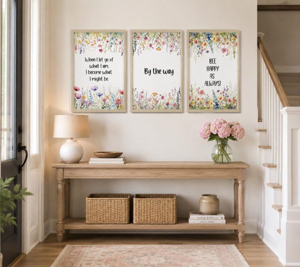 3pcs Framed Wildflowers Canvas Wall Art Inspirational Floral Painting Quotes Picture Canvas Prints Poster for Living Room Bedroom Office Home Gallery Wall Decor 12X16 Inch Ready to Hang