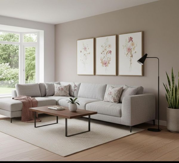 JASMIE 3Pcs Pink Floral Canvas Wall Art | Modern Blush Pink Flowers Botanical Picture Wall Decor Poster Print Artwork for Bedroom Living room Home Decoration Unframed