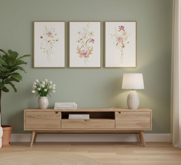 JASMIE 3Pcs Pink Floral Canvas Wall Art | Modern Blush Pink Flowers Botanical Picture Wall Decor Poster Print Artwork for Bedroom Living room Home Decoration Unframed