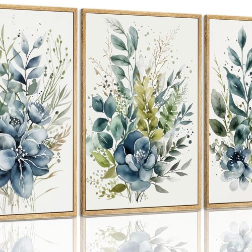 3Pcs Sage Poster Wall Art, Boho Floral Eucalyptus Leaf Painting Picture Wall Decor, Modern Minimalist Watercolor Botanical Canvas Print Artwork, for Bedroom Bathroom Living Home Decoration Unframed