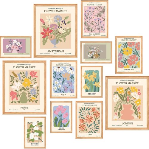 Dazoratix Flower Market Wall Prints - 12 PCs Matisse Room Decor Aesthetic Vintage Floral Collage Kit Nature Posters Art for Teen Dorm Office Girls gallery Bedroom Pastel Botanical Decorations Unframed