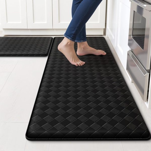 TranquilRelax 2-Piece Kitchen Mats, Cushioned Non-Slip Floor Mats, Black | Kitchen mats for floor, water-resistant anti fatigue mats for kitchen floor,laundry & entryway, 17.3 x 30 and 17.3 x 47 in