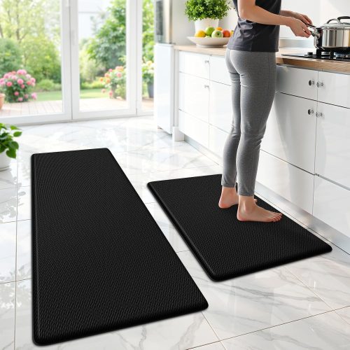 Kitchen Mat for Floor 2 PCS, Anti Fatigue Rugs, Black | 17.3"x30"+17.3"x47", Cushioning Comfort, Non-Slip, Easy To Clean, Kitchen, Office, Laundry Room, Sink Area
