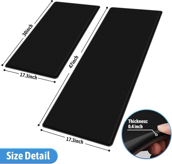 Kitchen Mat for Floor 2 PCS, Anti Fatigue Rugs, Black | 17.3"x30"+17.3"x47", Cushioning Comfort, Non-Slip, Easy To Clean, Kitchen, Office, Laundry Room, Sink Area