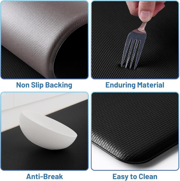 Kitchen Mat for Floor 2 PCS, Anti Fatigue Rugs, Black | 17.3"x30"+17.3"x47", Cushioning Comfort, Non-Slip, Easy To Clean, Kitchen, Office, Laundry Room, Sink Area