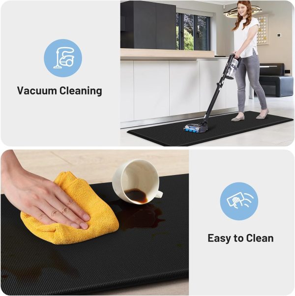 Kitchen Mat for Floor 2 PCS, Anti Fatigue Rugs, Black | 17.3"x30"+17.3"x47", Cushioning Comfort, Non-Slip, Easy To Clean, Kitchen, Office, Laundry Room, Sink Area