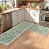 CTD-GR-2125GK_3 Yamaziot 2x8 Washable Hallway Runner Rug Non Slip Floral Carpet, Sage Green | Soft Boho Floral Kitchen Runner with Rubber Backing, Stain Resistant, Low Pile Distressed Carpet for Kitchen Hallway Entrance