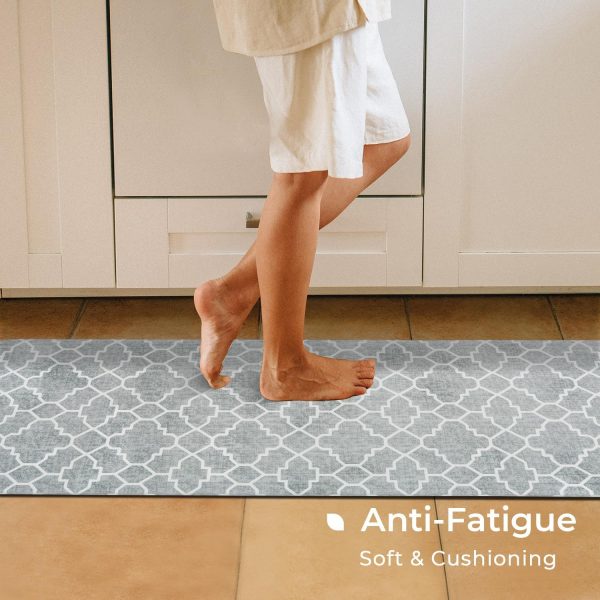 CTD-GR-2137GK_3 FRESHMINT Kitchen Mat Set of 2, Anti-Fatigue Cushioned Kitchen Mats for Floor, Waterproof Non Slip Comfort Standing Mat, Boho Kitchen Rug for Kitchen Decor, Sink, Office, 17"x30"+17"x47", Stone Gray