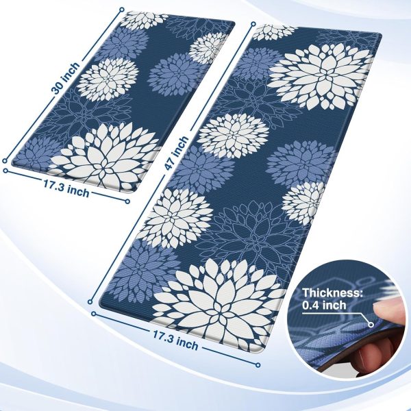 CTD-GR-2149GK_2 Kitchen Mats 2 Piece Set, Anti Fatigue Non Slip Cushioned Floor Rugs, Blue | Water-Absorbent Pads, Washable Standing Mat for Kitchen, Laundry, Office, Apartment, Home Decor 17.3"×47"+17.3"×30"