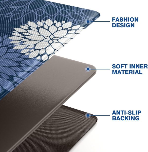 CTD-GR-2149GK_3 Kitchen Mats 2 Piece Set, Anti Fatigue Non Slip Cushioned Floor Rugs, Blue | Water-Absorbent Pads, Washable Standing Mat for Kitchen, Laundry, Office, Apartment, Home Decor 17.3"×47"+17.3"×30"