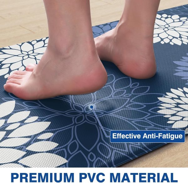 CTD-GR-2149GK_4 Kitchen Mats 2 Piece Set, Anti Fatigue Non Slip Cushioned Floor Rugs, Blue | Water-Absorbent Pads, Washable Standing Mat for Kitchen, Laundry, Office, Apartment, Home Decor 17.3"×47"+17.3"×30"