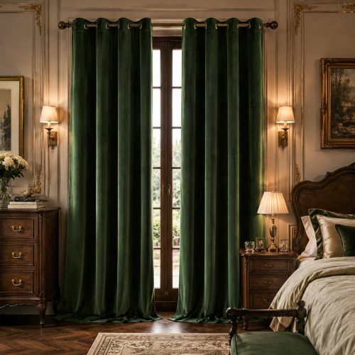 CTD-GR-220GK_1 PONY DANCE Olive Green Velvet Blackout Curtains 84 Inches Long for Bedroom, Luxury Window Drapes for Living Room, Thermal Insulated Black Out Grommet Velvet Curtains, 2 Panels Set, 52" W x 84" L