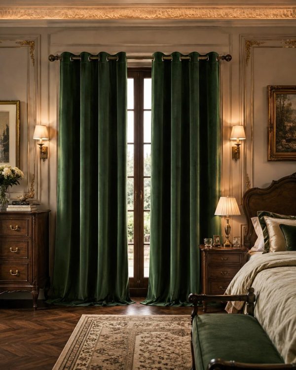 PONY DANCE Olive Green Velvet Blackout Curtains 84 Inches Long for Bedroom, Luxury Window Drapes for Living Room, Thermal Insulated Black Out Grommet Velvet Curtains, 2 Panels Set, 52" W x 84" L