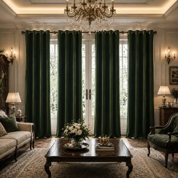 PONY DANCE Olive Green Velvet Blackout Curtains 84 Inches Long for Bedroom, Luxury Window Drapes for Living Room, Thermal Insulated Black Out Grommet Velvet Curtains, 2 Panels Set, 52" W x 84" L