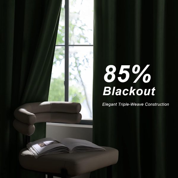 PONY DANCE Olive Green Velvet Blackout Curtains 84 Inches Long for Bedroom, Luxury Window Drapes for Living Room, Thermal Insulated Black Out Grommet Velvet Curtains, 2 Panels Set, 52" W x 84" L