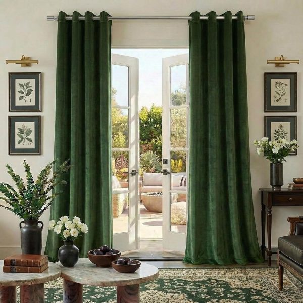 NICETOWN Olive Green Velvet Curtains 84 Inch Long for Bedroom, Luxury Super Soft Grommet Thermal Insulated Room Darkening Blackout Window Drapes for Living Room, 52 Inch Wide, 2 Panels