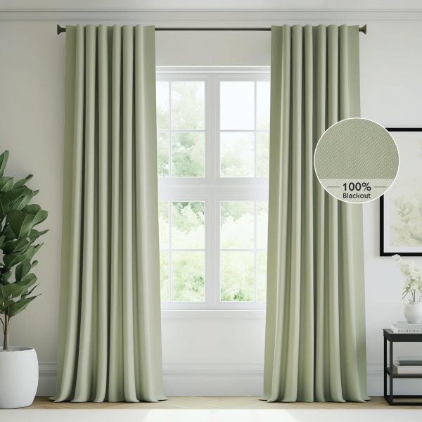 FMFUNCTEX 100% Blackout Sage Green Curtains 84 Inches for Bedroom, 2 Panels | Black out Drapes, Thermal Insulated Noise Reducing, Rod Pocket, Room Darkening, Window Curtain, for Living Room ,Back Tab