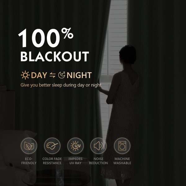 FMFUNCTEX 100% Blackout Sage Green Curtains 84 Inches for Bedroom, 2 Panels | Black out Drapes, Thermal Insulated Noise Reducing, Rod Pocket, Room Darkening, Window Curtain, for Living Room ,Back Tab