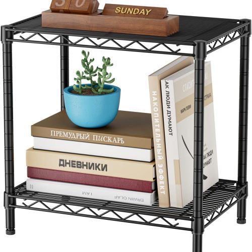 CTD-GR-350GK_1 SINGAYE Bookshelf Shelves Bookcase Shelf 2 Tier Wire Shelving Adjustable | Small Home Storage Organizer Metal Free Standing Display Shelf for Bedroom Living Room Office Pantry Study Room