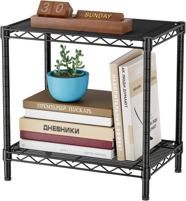 SINGAYE Bookshelf Shelves Bookcase Shelf 2 Tier Wire Shelving Adjustable | Small Home Storage Organizer Metal Free Standing Display Shelf for Bedroom Living Room Office Pantry Study Room