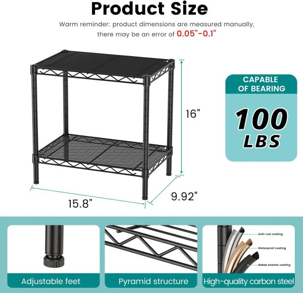SINGAYE Bookshelf Shelves Bookcase Shelf 2 Tier Wire Shelving Adjustable | Small Home Storage Organizer Metal Free Standing Display Shelf for Bedroom Living Room Office Pantry Study Room