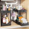 Simple Trending Under Sink Organizer 2 Pack, Sink Pull-Out Sliding Storage Cabinet, 2-Tier Under Shelf Organizer for Kitchen Bathroom, Black