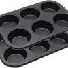 2 Packs 6-Cup Muffin Baking Pan Tin, Small Round Muffin Tin, Nonstick Cupcake Pans, Cheesecake Pans, Carbon Steel, Black