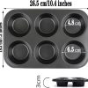 2 Packs 6-Cup Muffin Baking Pan Tin, Small Round Muffin Tin, Nonstick Cupcake Pans, Cheesecake Pans, Carbon Steel, Black