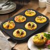 2 Packs 6-Cup Muffin Baking Pan Tin, Small Round Muffin Tin, Nonstick Cupcake Pans, Cheesecake Pans, Carbon Steel, Black