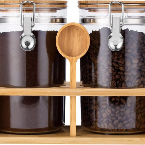 Yangbaga Coffee Container with Shelf: 2P 58OZ Plastics Airtight Coffee Jar