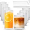 INSETLAN Set of 8 Vintage Glassware - 4 Highball Glasses 12 oz, 4 Rocks Glass Cups 14 oz, Ribbed Glassware Cocktail Glasses, Ideal for Wine, Juice, Water, Ice Coffee Cup, Whiskey, Mixed Drinkware
