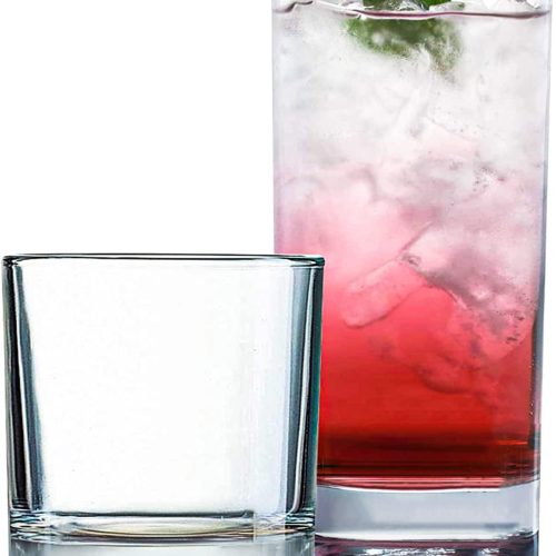 Everyday Drinking Glasses Set of 8 Drinkware Hurricane Glasses, Kitchen Glasses for Cocktail, Iced Coffee, Beer, Ice Tea, Wine, Whiskey, Water, 4 Tall Glass Cups & 4 Short Dof Drinking