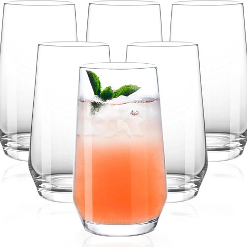 Drinking Glasses Set of 6, 16oz Crystal Clear Water Glasses Set