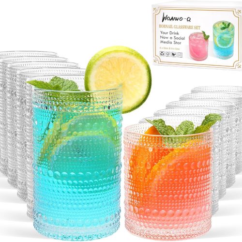 CTD-GR-786GK_1 Hobnail Drinking Glasses, Tumbler Glassware, Set of 12 | 10 oz Cocktail Glasses & 12 oz Highball Glasses, Glass Cups for Whiskey, Juice, Home, Bar & Kitchen, Dishwasher Safe
