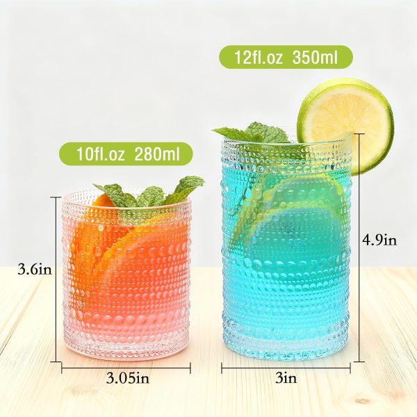 Hobnail Drinking Glasses, Tumbler Glassware, Set of 12 | 10 oz Cocktail Glasses & 12 oz Highball Glasses, Glass Cups for Whiskey, Juice, Home, Bar & Kitchen, Dishwasher Safe
