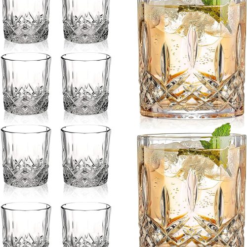 Gencywe Crystal Whiskey Glasses Set of 8(Buy 6, get 2 Free), 11 OZ Old Fashioned Whiskey Glasses, Bourbon Cocktail Rocks Glasses, Clear Bar Glasses for Drinking Scotch Vodka Tequila Rum Gift for Men