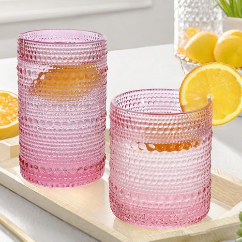 Vintage Hobnail Driinking Glasses Set, Glassware Drinking Set of 8, 12 oz Highball Glasses & 10 oz Cocktail Glasses, Tumbler Glasses for Cocktails, Whiskey, Juice, Milk
